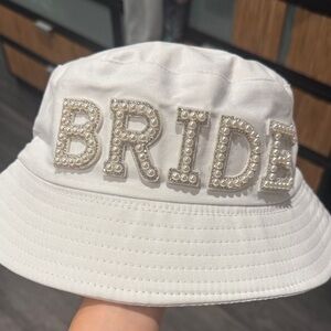White Pearl Embellished 'Bride' Bucket Hat